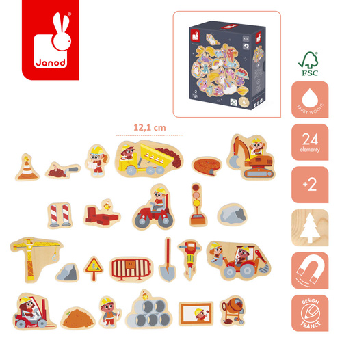 Janod Magnesy drewniane Plac budowy 24 szt. 2+