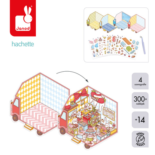 Janod Zestaw kreatywny Scenki do wyklejania z mini naklejkami i pęsetą Cosy stickers Ciężarówka
