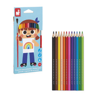 Janod Kredki akwarelowe z pędzelkiem 12 kolorów 3+