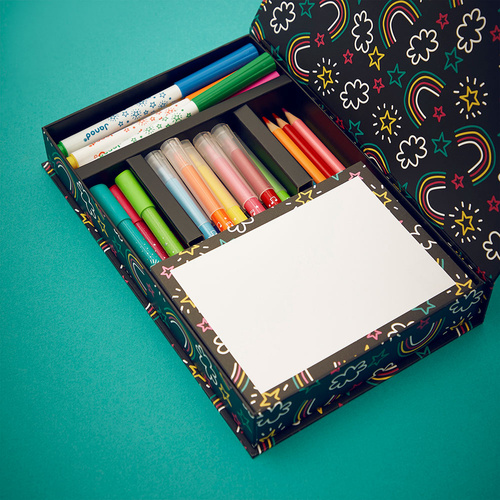 Janod Zestaw przyborów do kolorowania kredki flamastry Coloring box 42 el. 3+