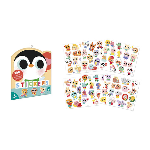 Janod Duże naklejki na arkuszach 100 szt. Małe zwierzęta 18m+