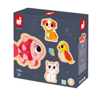 Janod Puzzle progresywne drewniane Zwierzęta domowe 4 układanki – 2, 3, 4 i 5 elementów 18 m+