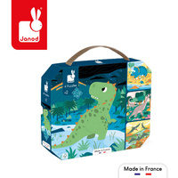 Janod Puzzle progresywne w walizce Dinozaury 4 układanki – 6, 9, 12 i 16 elementów 2+, Made in France (stary indeks: J02657)
