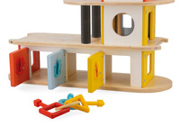 Janod Drewniany garaż piętrowy z 4 akcesoriami Bolid 2+