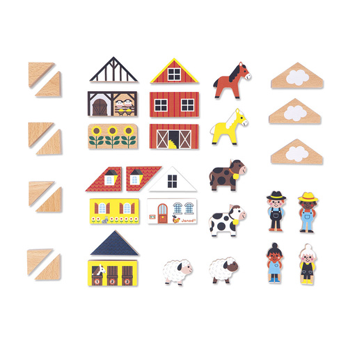 Janod Zestaw klocków i figurek 34 el. Wieś Cross Roads 2+