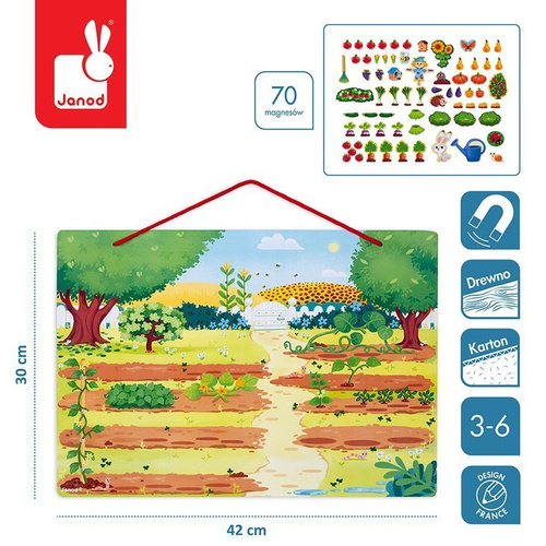 Janod Układanka drewniana magnetyczna z 70 magnesami Ogród