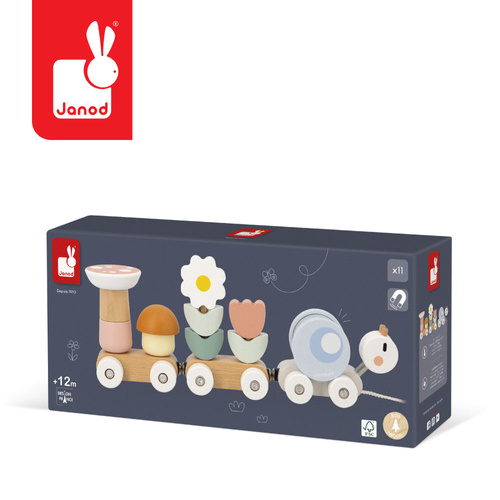 Janod Magnetyczny pociąg z klockami i grzechotką do ciągnięcia Ślimak Sweet Cocoon 12m+