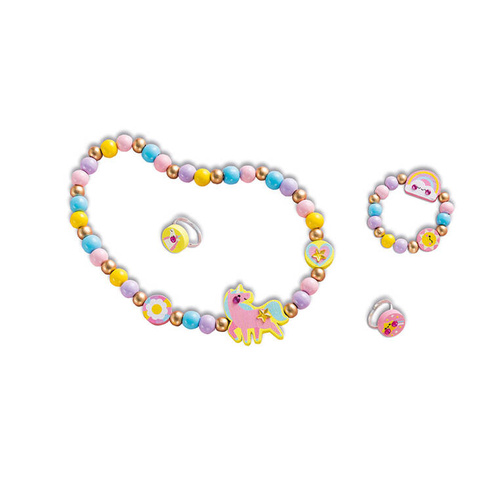 Janod Zestaw kreatywny do tworzenia biżuterii z drewna Tęczowa kraina 4+