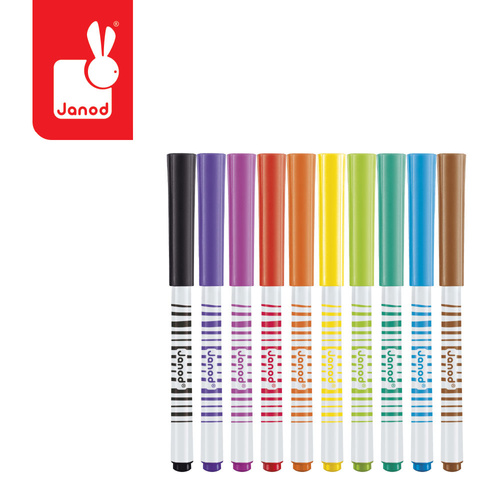 Janod Flamastry pędzelkowe 10 kolorów 3+