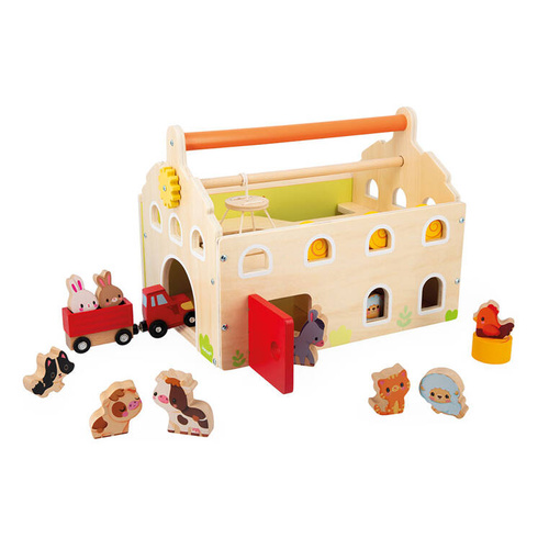 Janod Drewniana farma z otwieranym dachem i figurkami 2+