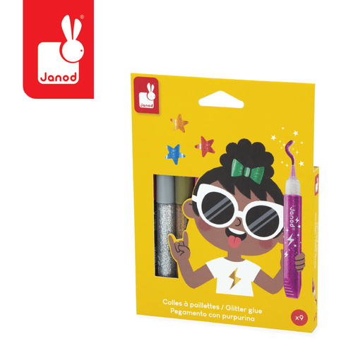 Janod Klej z brokatem w tubkach 9 kolorów 3+