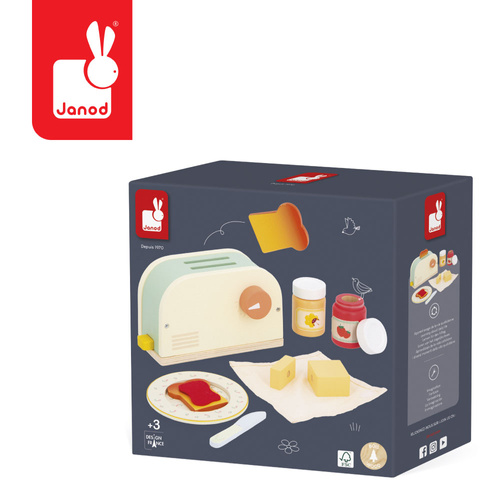 Janod Drewniany zestaw śniadaniowy z tosterem i 12 akcesoriami Shiny Grandma 3+