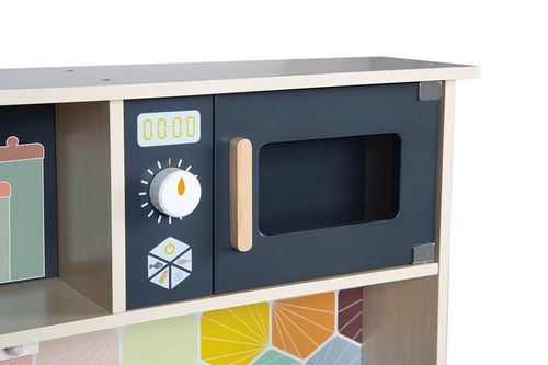 Janod Duża drewniana kuchnia z dźwiękiem, światłem LED i 6 akcesoriami Mozaika 3-8 lat