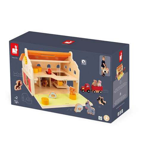 Janod Drewniana farma z otwieranym dachem i figurkami 2+