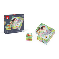 Janod Klocki układanka 6w1 kostki 9 el. Farma 2+