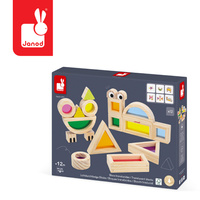 Janod Klocki drewniane przeźroczyste kolorowe sensoryczne 12 m+