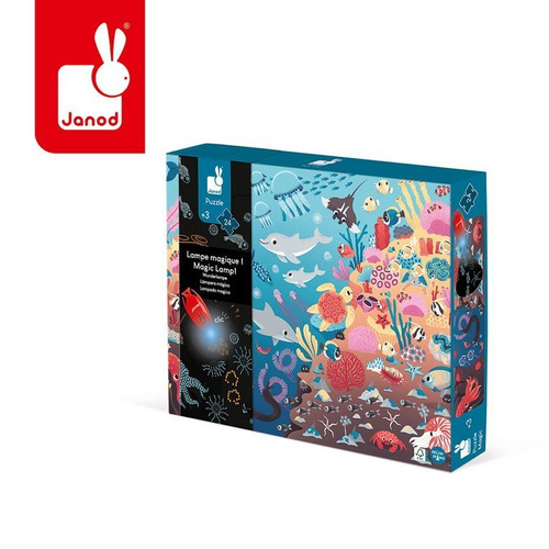 Janod Świecące puzzle z mini-lampką UV Ocean 24 elementy 3+ 