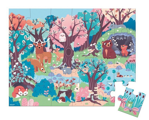Janod Świecące puzzle z mini-lampką UV Las 24 elementy 3+