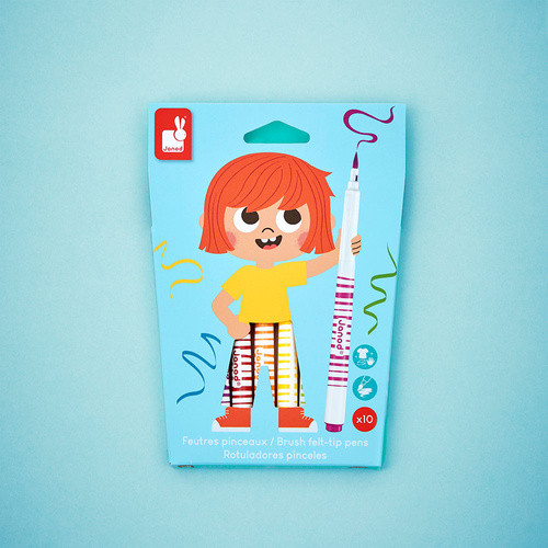 Janod Flamastry pędzelkowe 10 kolorów 3+