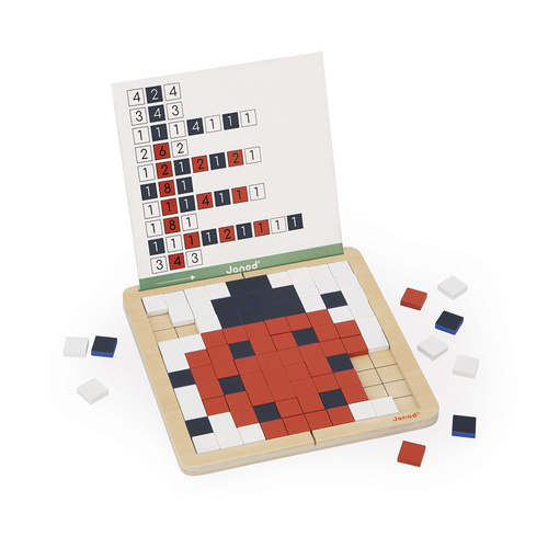 Janod Drewniana układanka mozaika piksele Symetria i kodowanie 4w1 5+