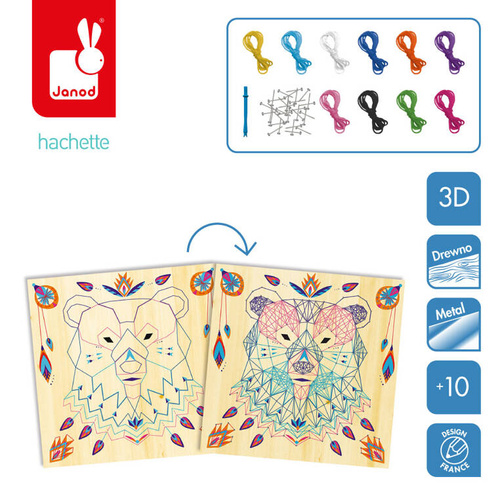 Janod Zestaw kreatywny Przeplatanka 3D String art Zwierzęta 10+