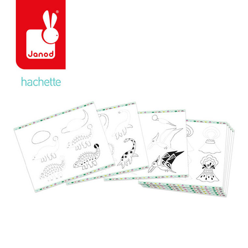 Janod Zestaw kreatywny Rysowanie krok po kroku Dinozaury 20 rysunków 7+