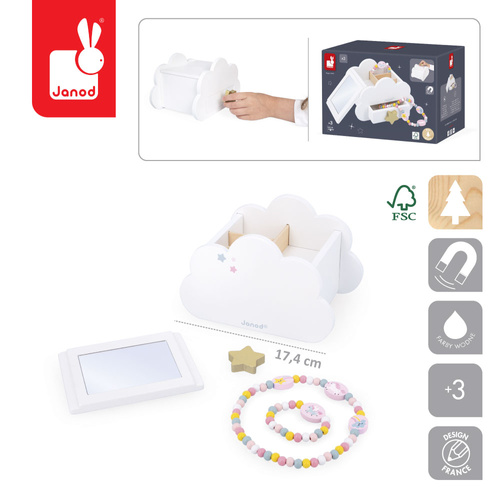 Janod Szkatułka na biżuterię z lusterkiem, naszyjnikiem i bransoletką Jednorożce 3+