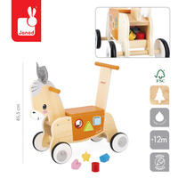 Janod Jeździk i pchacz 2w1 z sorterem kształtów Osiołek Farma 12m+