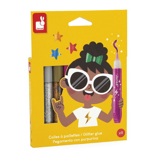 Janod Klej z brokatem w tubkach 9 kolorów 3+