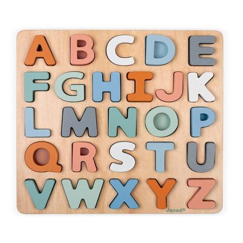 Drewniane puzzle Alfabet 3D z tablicą Sweet Cocoon, Janod