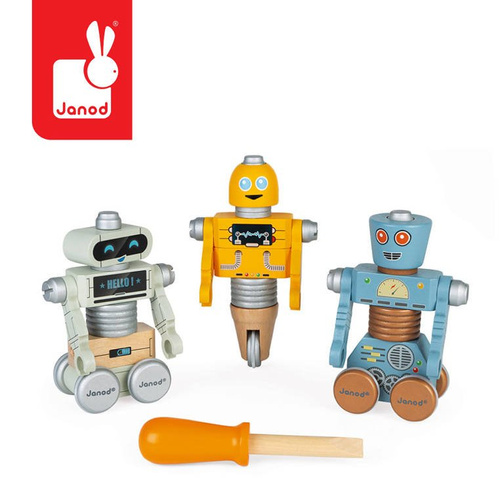 Drewniane roboty do składania ze śrubokrętem Brico'kids, Janod