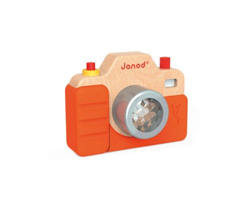 Drewniany aparat fotograficzny z dźwiękiem i lampą błyskową, JANOD