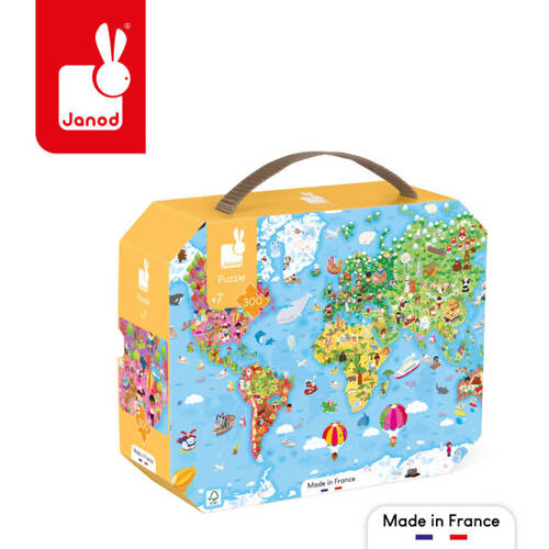 Janod Puzzle w walizce Ogromna mapa świata 300 elementów 7+ Made in France (stary indeks: J02656)