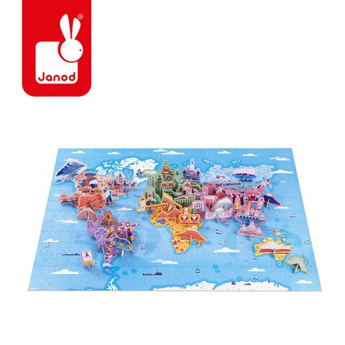 Puzzle edukacyjne z figurkami 3D Cuda świata 350 elementów 7 +, Janod
