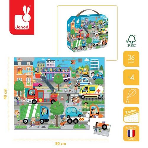 Puzzle w walizce Miasto 36 elementów 4+ Made in France, Janod