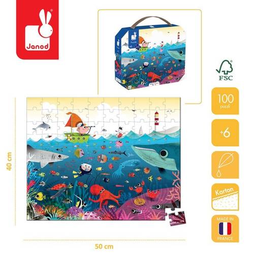 Puzzle w walizce Podwodny świat 100 elementów 6+ Made in France, Janod