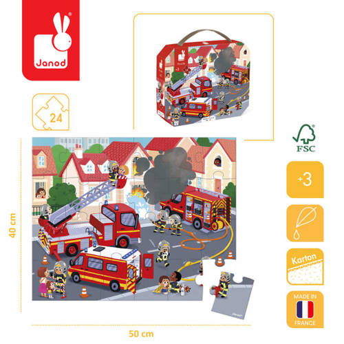 Puzzle w walizce Strażacy 24 elementy 3+ Made in France, Janod